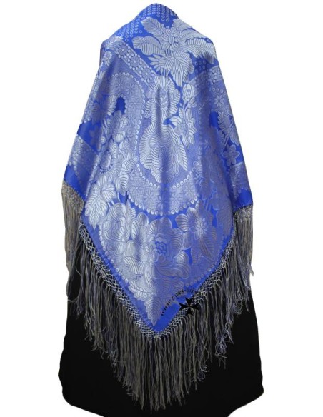 Mantoncillo de gro, ref. SR702. (Seda-rayón). Azul-plata. (140x140cm.)