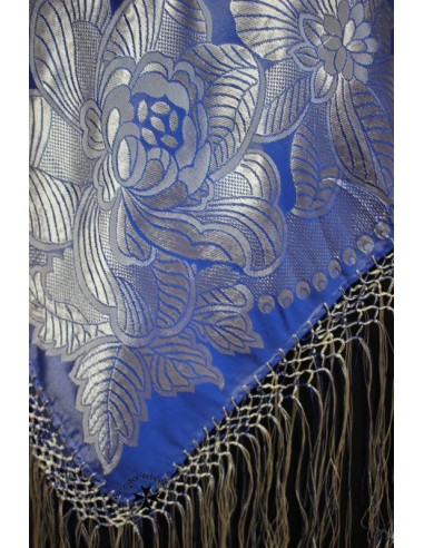 Mantoncillo de gro, (seda), ref. SR702. Azul-plata. (140x140cm.). Detalle