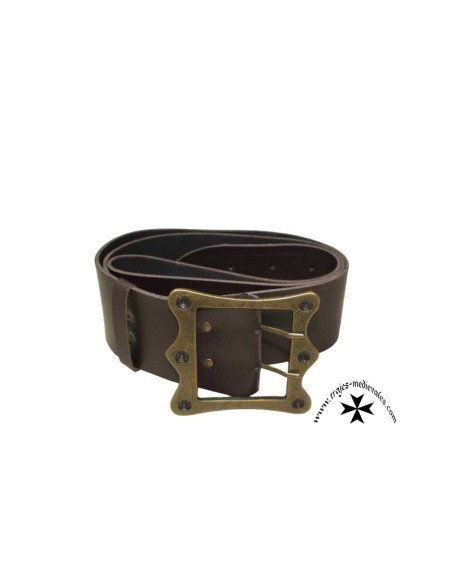 Wide belt, double buckle. Leather. (Brown and black)