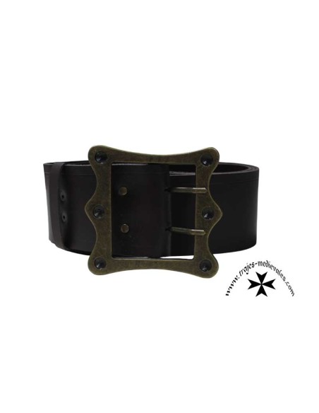Wide belt, double buckle. Leather. (Brown and black)