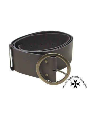 Wide Handmade Leather Belt with Round Buckle –...