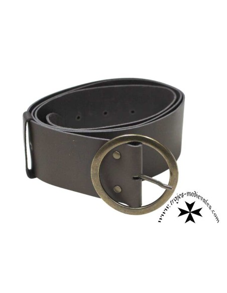 Wide Handmade Leather Belt with Round Buckle – 6 cm x 130 cm