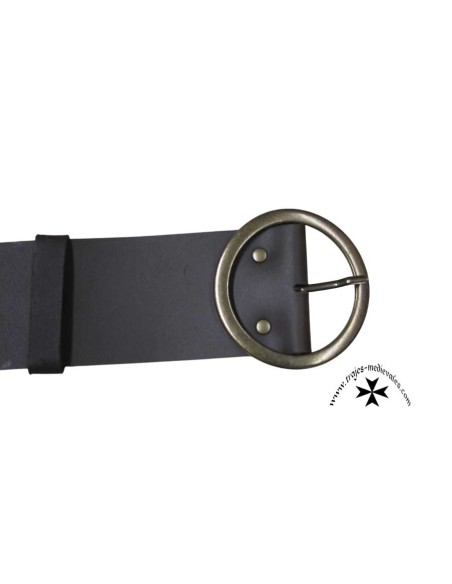Wide Handmade Leather Belt with Round Buckle – 6 cm x 130 cm