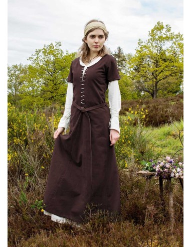 Vestido medieval Ava, manga corta (En verde,...