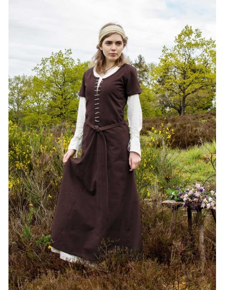 Vestido medieval Ava, manga corta (En verde, marrón y vino)