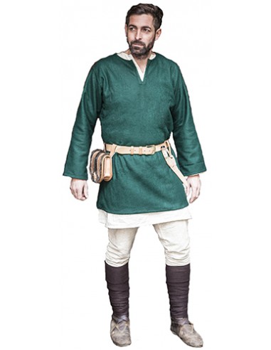 Túnica medieval, corta, de lana, Ludwig, verde.