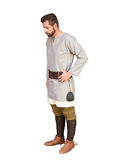 Túnica medieval, corta, de lana, Ludwig, gris.
