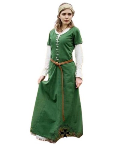Vestido medieval Ava, manga larga, verde.