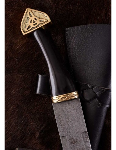 Daga Seax Celta, hoja de acero de Damasco,...