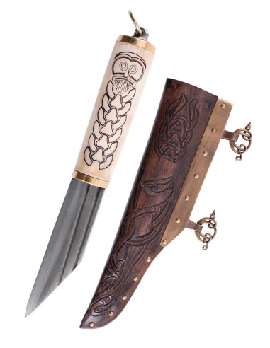 Pequeño Seax vikingo con empuñadura de hueso y...