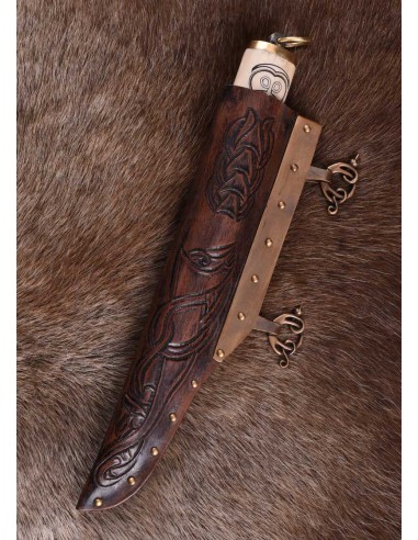 Pequeño Seax vikingo con empuñadura de hueso y...