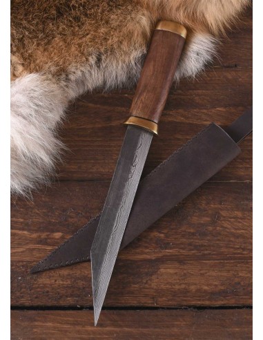 Cuchillo Seax con hoja de acero de Damasco y...