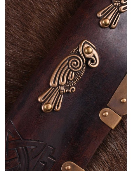 Seax largo vikingo, empuñadura de hueso Hugin y Munin