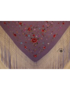 Mantón de Manila, serie 1010615, (Fondo morado, bordado en colores)