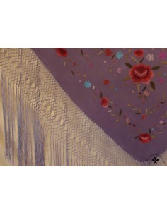 Mantón de Manila, serie 1010615, (Fondo morado, bordado en colores) 2