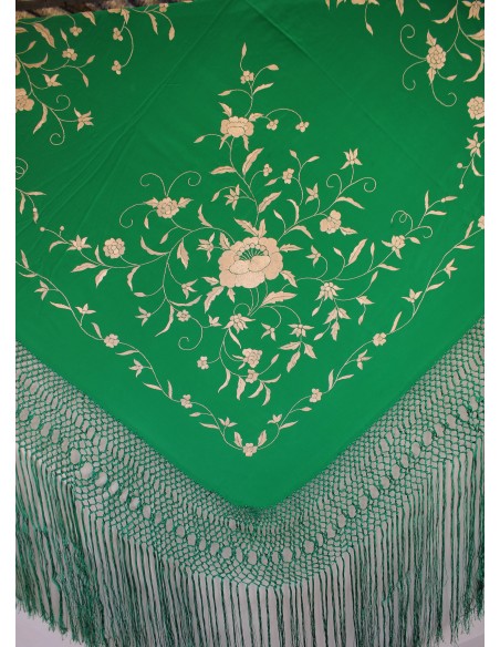 Mantón de Manila, serie 1010621N, (Verde-oro). Detalle motivo principal