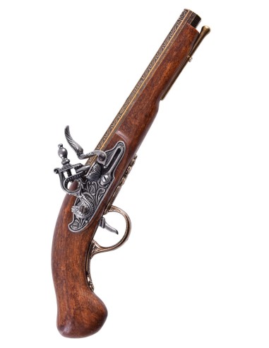 Pistola de chispa, siglo XVIII, latón, réplica