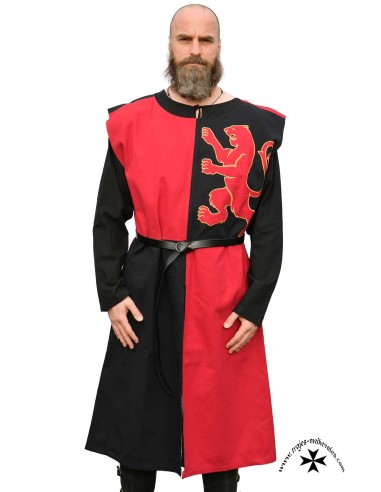 Medieval tabard lined with lion (Red / Black)