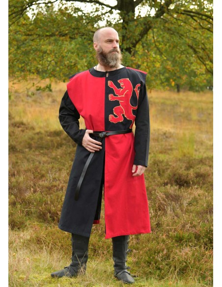 Medieval tabard lined with lion (Red / Black)