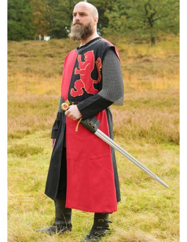 Medieval tabard lined with lion (Red / Black)