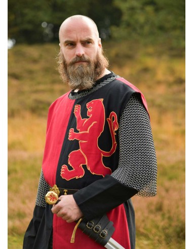 Medieval tabard lined with lion (Red / Black)