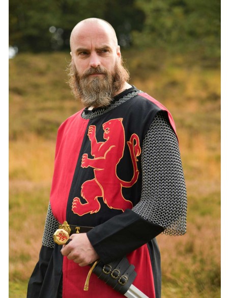 Medieval tabard lined with lion (Red / Black)
