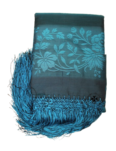 Mantoncillo de gro, ref. SC803. (Seda-algodón). Negro-turquesa(140 x 140 cm.)