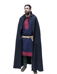 Capa medieval Oswald, lana recia con capucha, negra.
