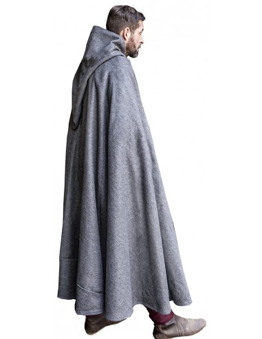 Capa medieval Oswald, lana recia con capucha, gris.