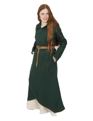 Abrigo medieval, con mangas y con capucha, Enya, verde.