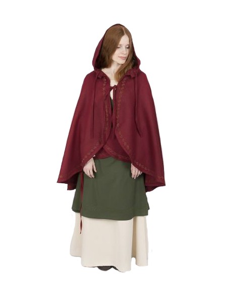 Capa corta con capucha, de lana, Affra, roja.